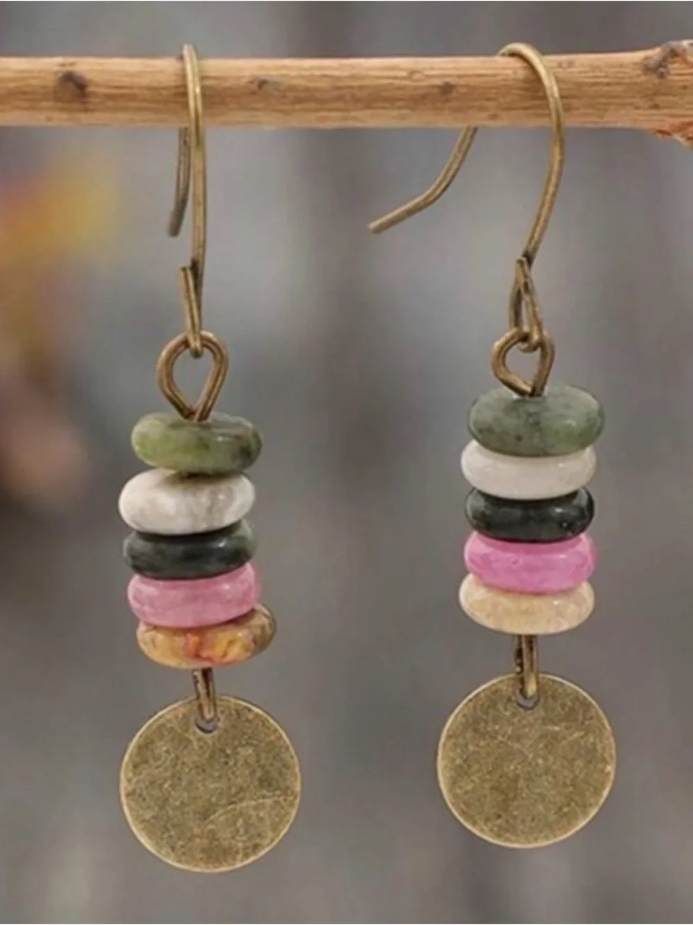 Boho Multicolor Stone Disc Drop Earrings